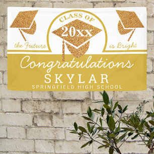 Graduation Cap Gold Fun Congratulations Party Banner