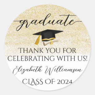 Graduation Cap Gold Glitter Graduate Party Favour  Classic Round Sticker