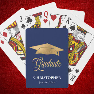 Graduation Cap Gold Modern Elegant Blue Playing Cards