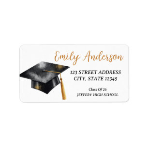 Graduation Cap Gold Modern Return Address Lab Label