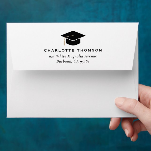 Graduation Cap Gold Tassel White 5x7 Envelope (Hand)