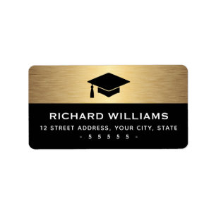 Graduation cap golden gradient return address label