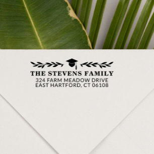 Graduation Cap & Greenery Name Address Self-inking Stamp