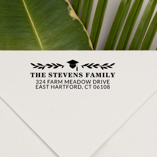 Graduation Cap & Greenery Name Address Self-inking Stamp (Creator Uploaded)