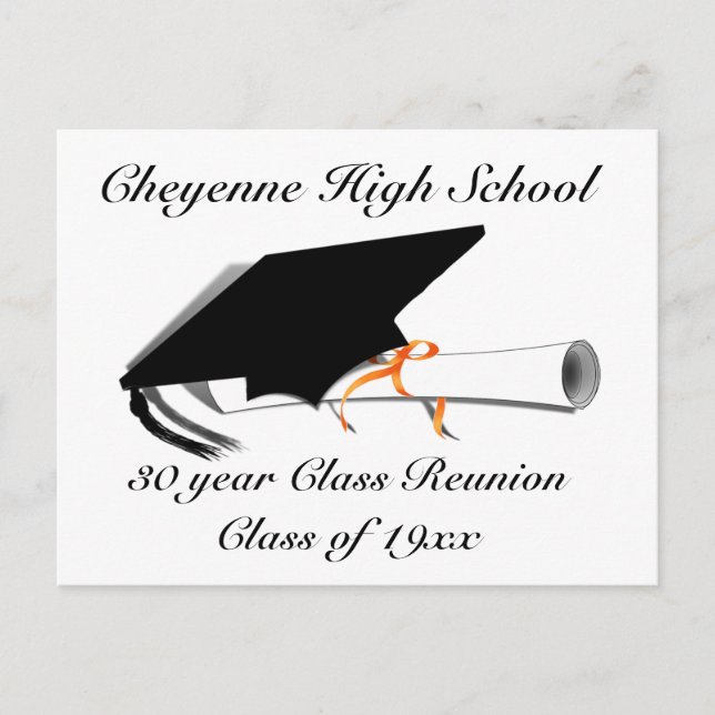 Graduation Cap - High School Class Reunion Announcement Postcard (Front)