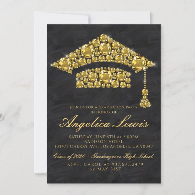 Graduation Cap Jewelled Party Invitation (Front)