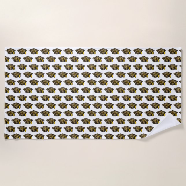 Graduation Cap Khaki Camo Beach Towel (Front)