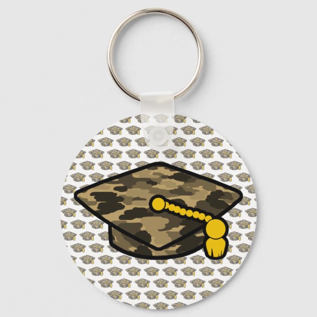 Graduation Cap Khaki Camo Key Ring (Front)