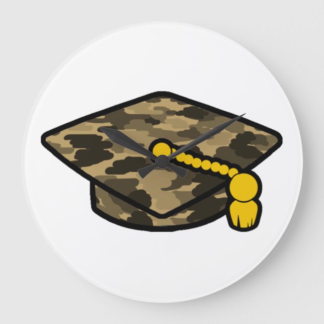 Graduation Cap Khaki Camo Large Clock (Front)