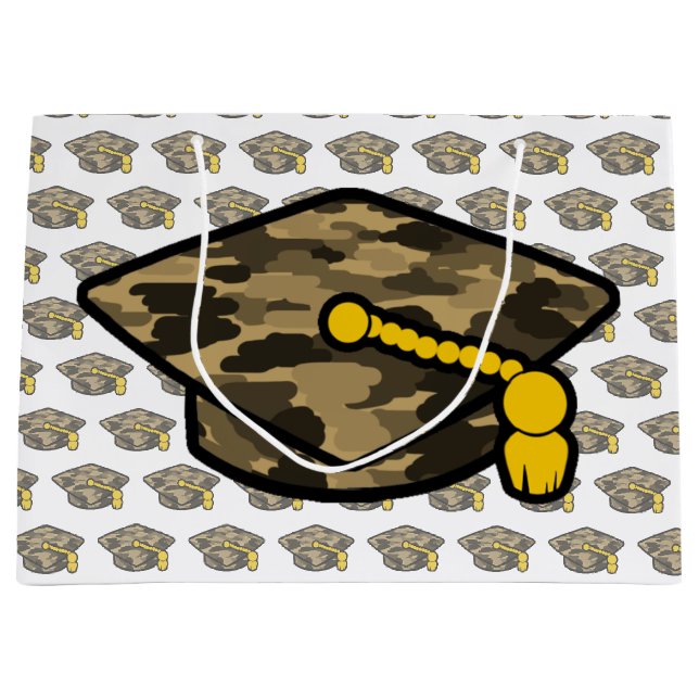 Graduation Cap Khaki Camo Large Gift Bag (Front)