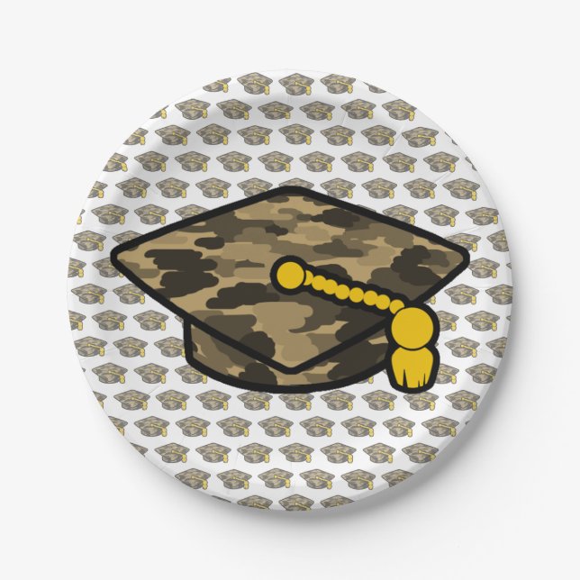 Graduation Cap Khaki Camo Paper Plate (Front)