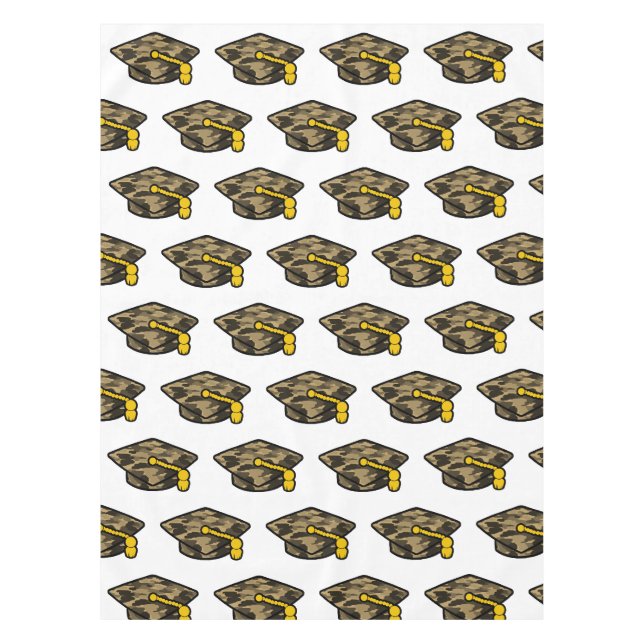 Graduation Cap Khaki Camo Tablecloth (Front)