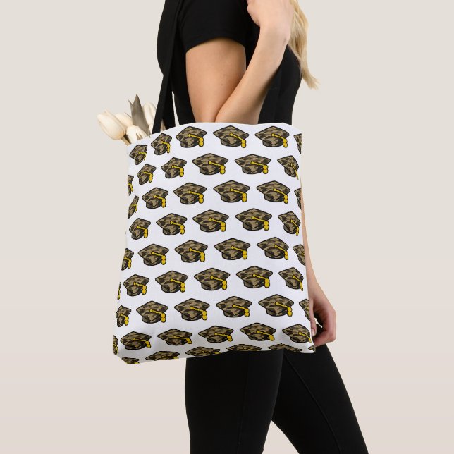 Graduation Cap Khaki Camo Tote Bag (Close Up)
