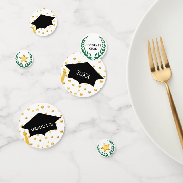 Graduation cap, laurel, stars & gold Confetti (Group)