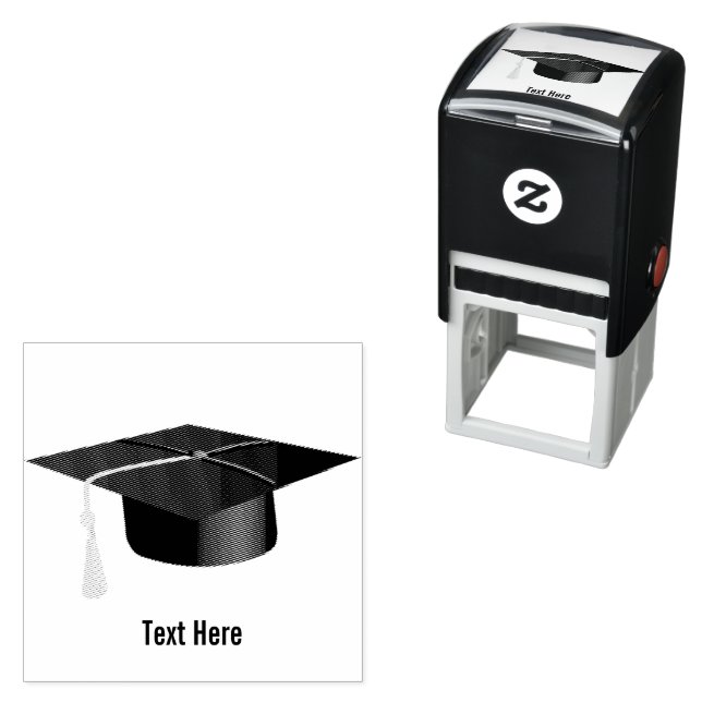 Graduation Cap Logo Text Here Black Ink Premium  Self-inking Stamp (In Situ)