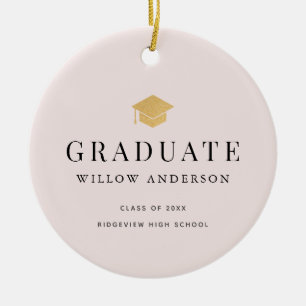 Graduation Cap Minimalist Photo Pink Ceramic Tree Decoration