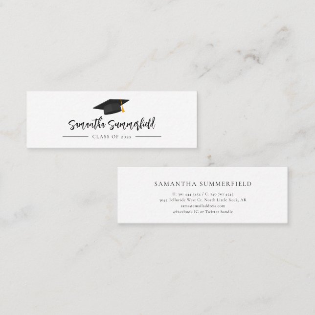 Graduation Cap Modern Script Name Calling Mini Business Card (Front/Back)
