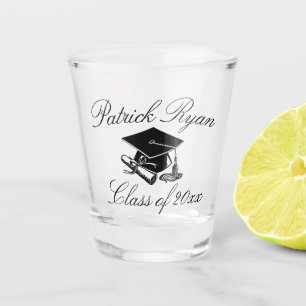 Graduation Cap Monogram Name Script Class Shot Glass