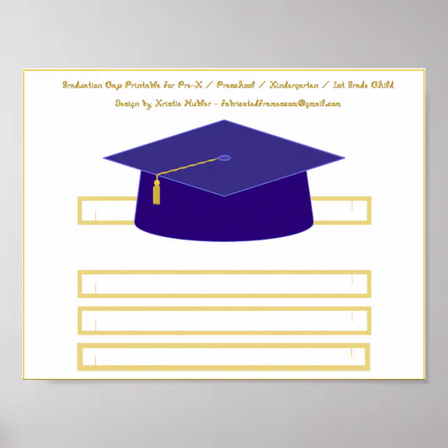 Graduation Cap Navy Blue Paper Hat Printable Poster | Zazzle
