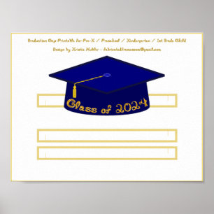 Graduation Cap Navy Hat Class of 2024 Gold Glitter Poster