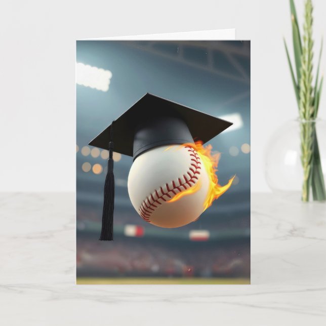 Graduation Cap On a Flaming Baseball Card (Front)