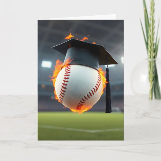 Graduation Cap On a Flaming Baseball Card (Front)