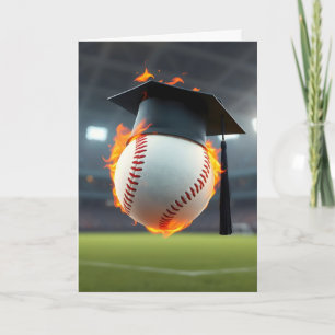 Graduation Cap On a Flaming Baseball Card