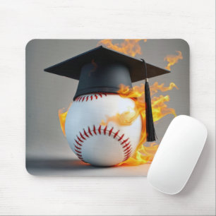 Graduation Cap On a Flaming Baseball Mouse Mat