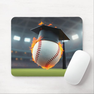 Graduation Cap On a Flaming Baseball Mouse Mat
