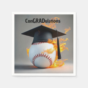 Graduation Cap On a Flaming Baseball Napkin