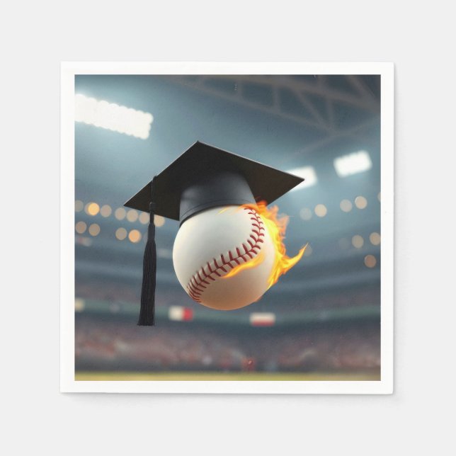 Graduation Cap On a Flaming Baseball Napkin (Front)