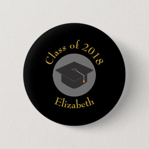 Graduation Cap on Black Class of 20xx 6 Cm Round Badge