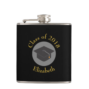 Graduation Cap on Black Class of 20xx Custom Hip Flask