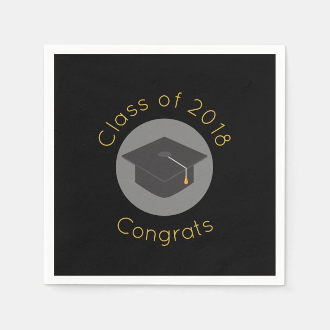Graduation Cap on Black Class of 20xx Napkin (Front)