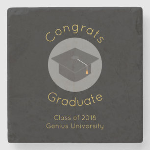 Graduation Cap on Black Class of 20xx Stone Coaster