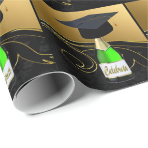 Graduation Cap On Champagne Bottle Celebrate Wrapping Paper