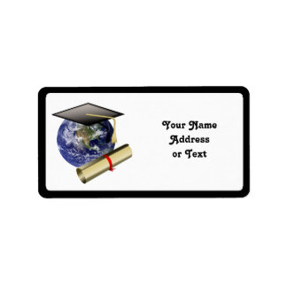 Graduation Cap on Earth with Diploma Label