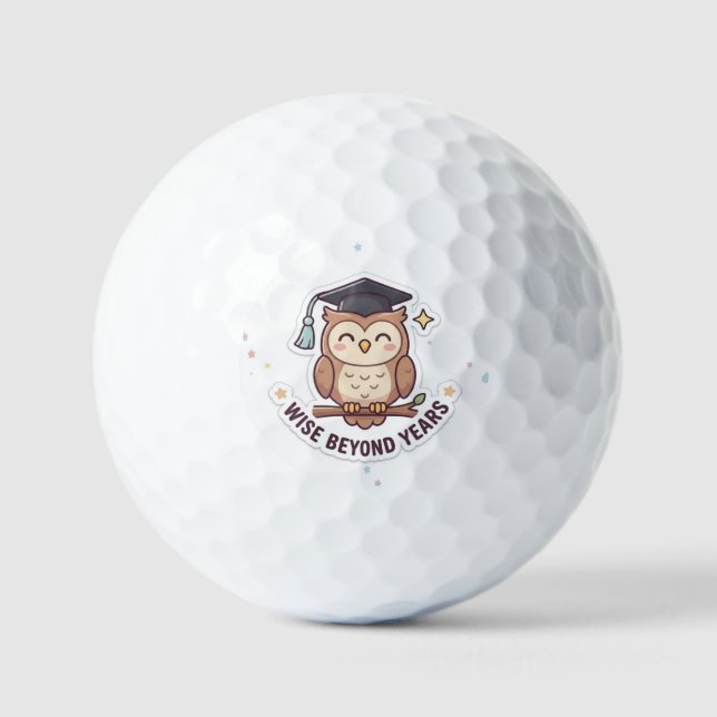Graduation Cap Owl Wise Beyond Years" Illustration Golf Balls (Front)