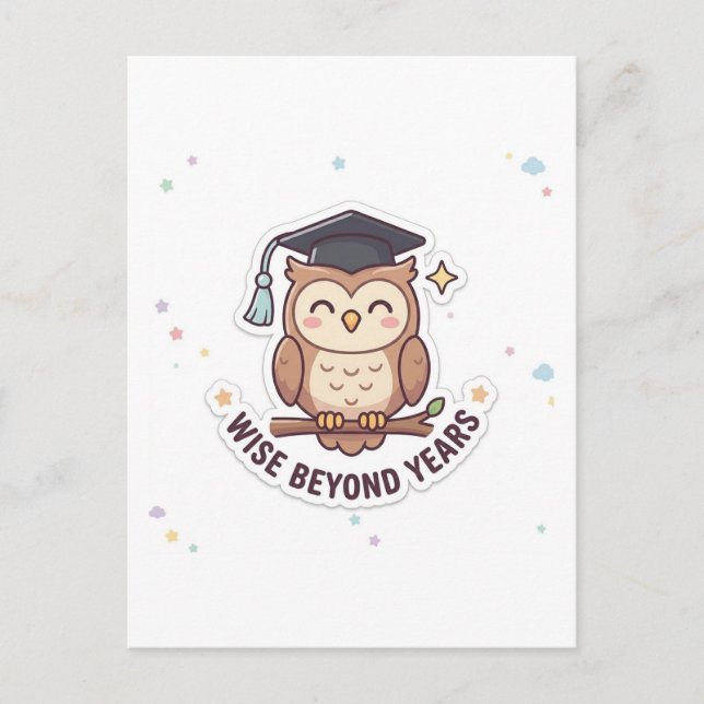 Graduation Cap Owl Wise Beyond Years" Illustration Postcard (Front)
