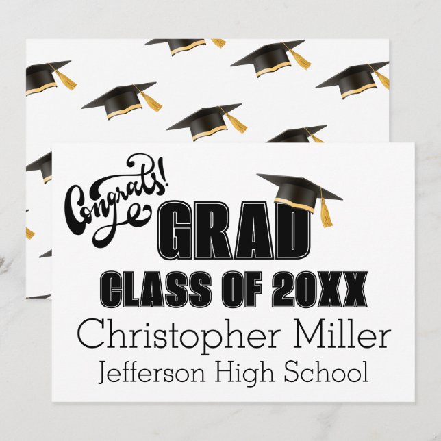 Graduation Cap Pattern Celebration Card in Black  (Front/Back)