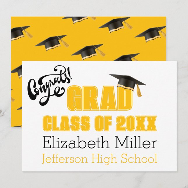 Graduation Cap Pattern Celebration Card in Orange (Front/Back)