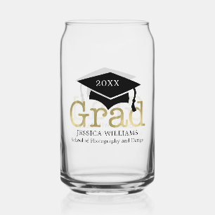 Graduation Cap Personalised Can Glass
