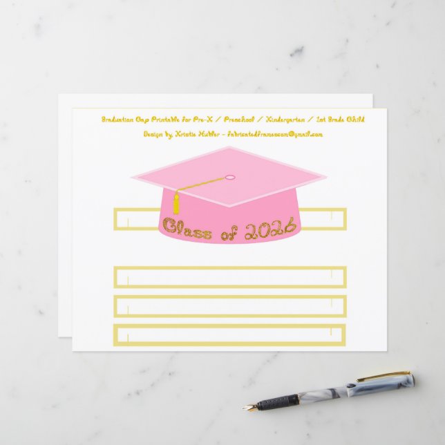 Graduation Cap Pink Party Hat 2026 in Gold (Front/Back In Situ)