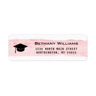 Graduation Cap Pink Watercolor Black Return Addess