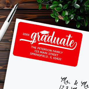 Graduation Cap Red Return Address Label