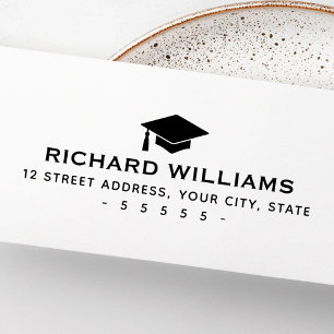 Graduation cap return address self-inking stamp