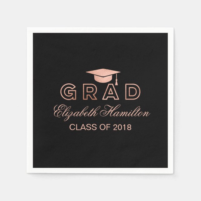 Graduation Cap Rose Gold Elegant Grad Party Napkin (Front)