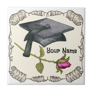 Graduation Cap Rose  Tile