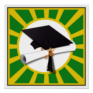 Graduation Cap - School Colours Gold and Green Poster