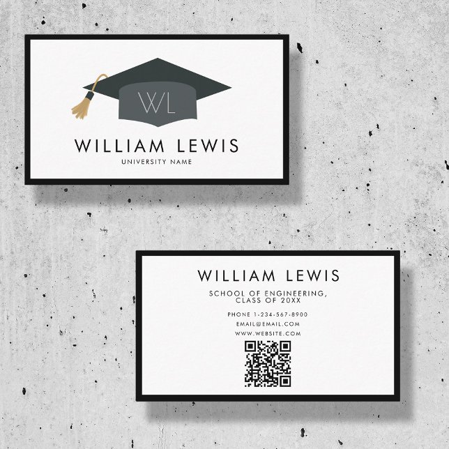 Graduation Cap Student Modern Minimalist QR Code   Business Card (Creator Uploaded)